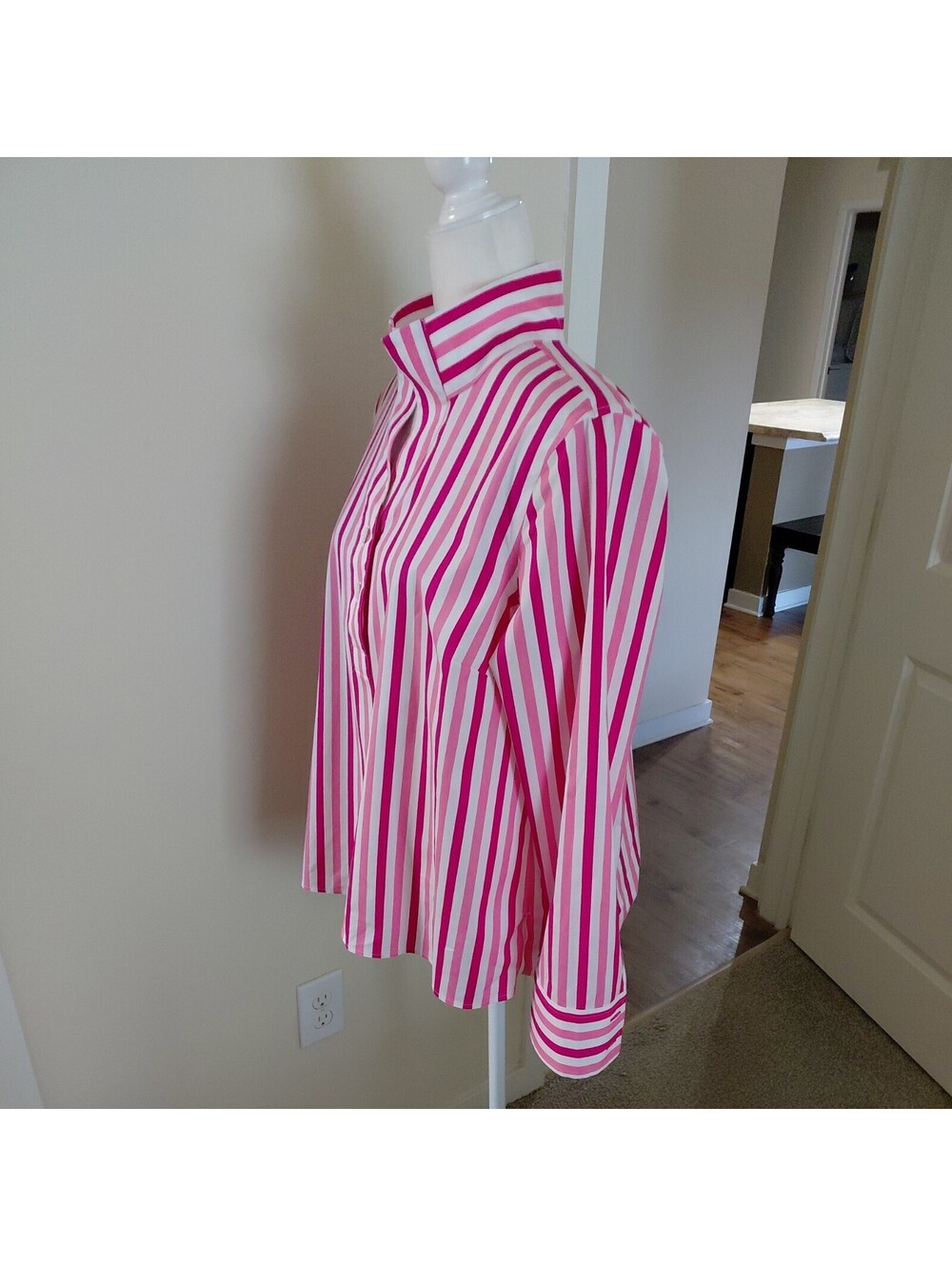 Talbots Womens Pink White Striped Collared Button Front Shirt L Cotton EUC #1050 - Picture 4 of 10